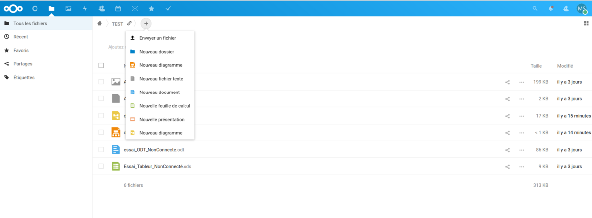 2 liens " Nouveau diagramme" dans le menu +